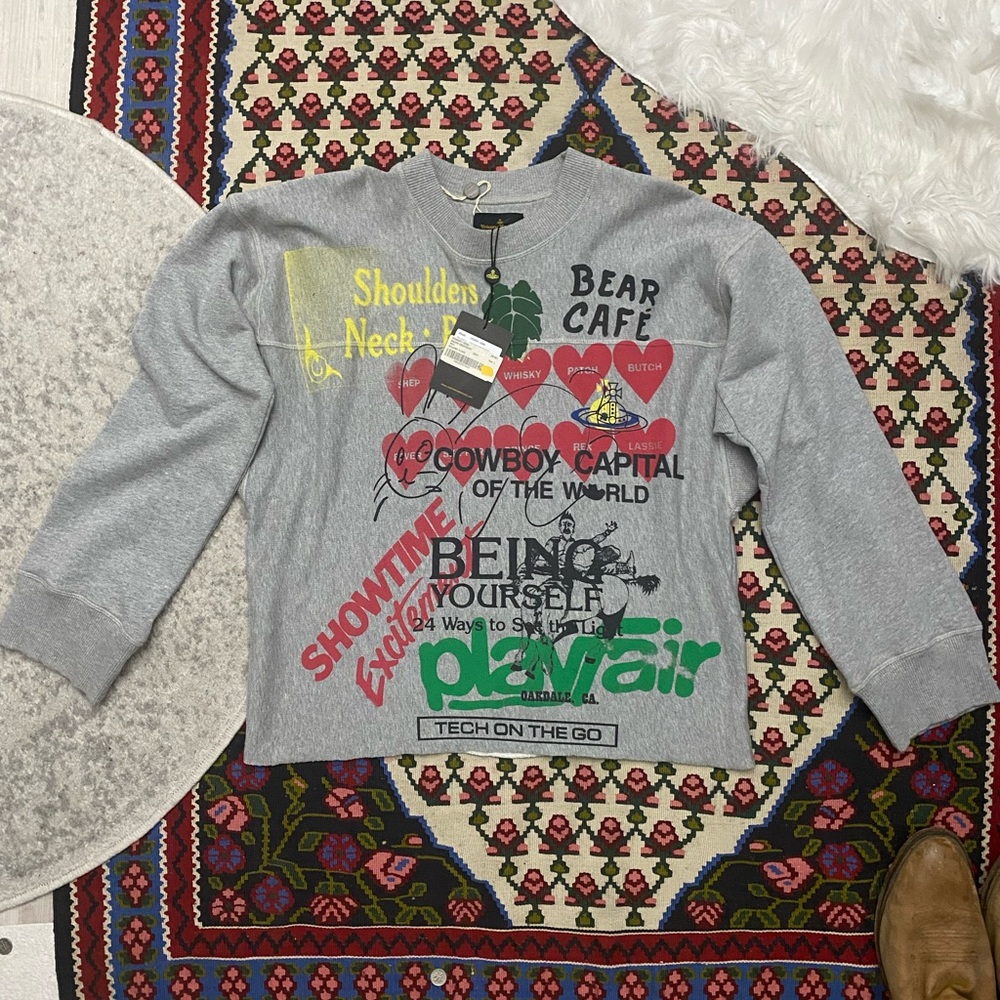 Vivienne Westwood Gray Crewneck Sweater with Bold Graphic Design